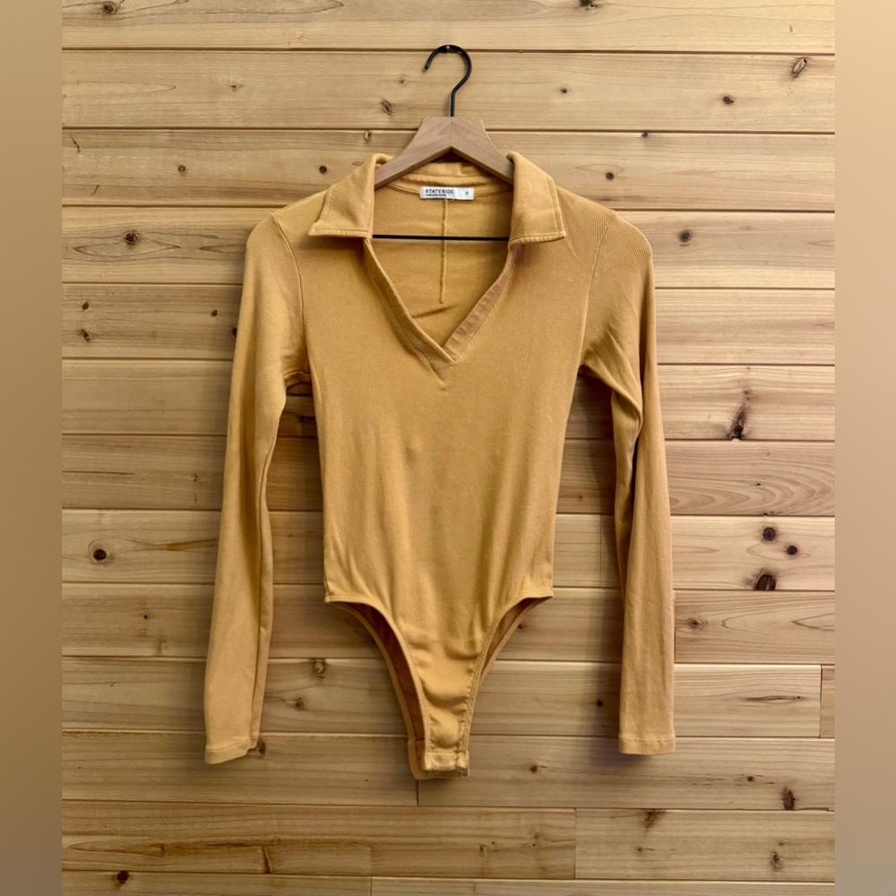 Stateside Size Small Deep V Neck Collared Ribbed Bodysuit